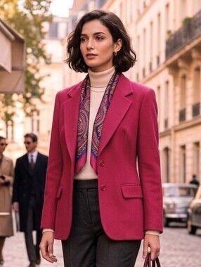 Pendleton Women's Vintage Feminine Barbiecore Fuchsia Virgin Wool Blazer Size 10